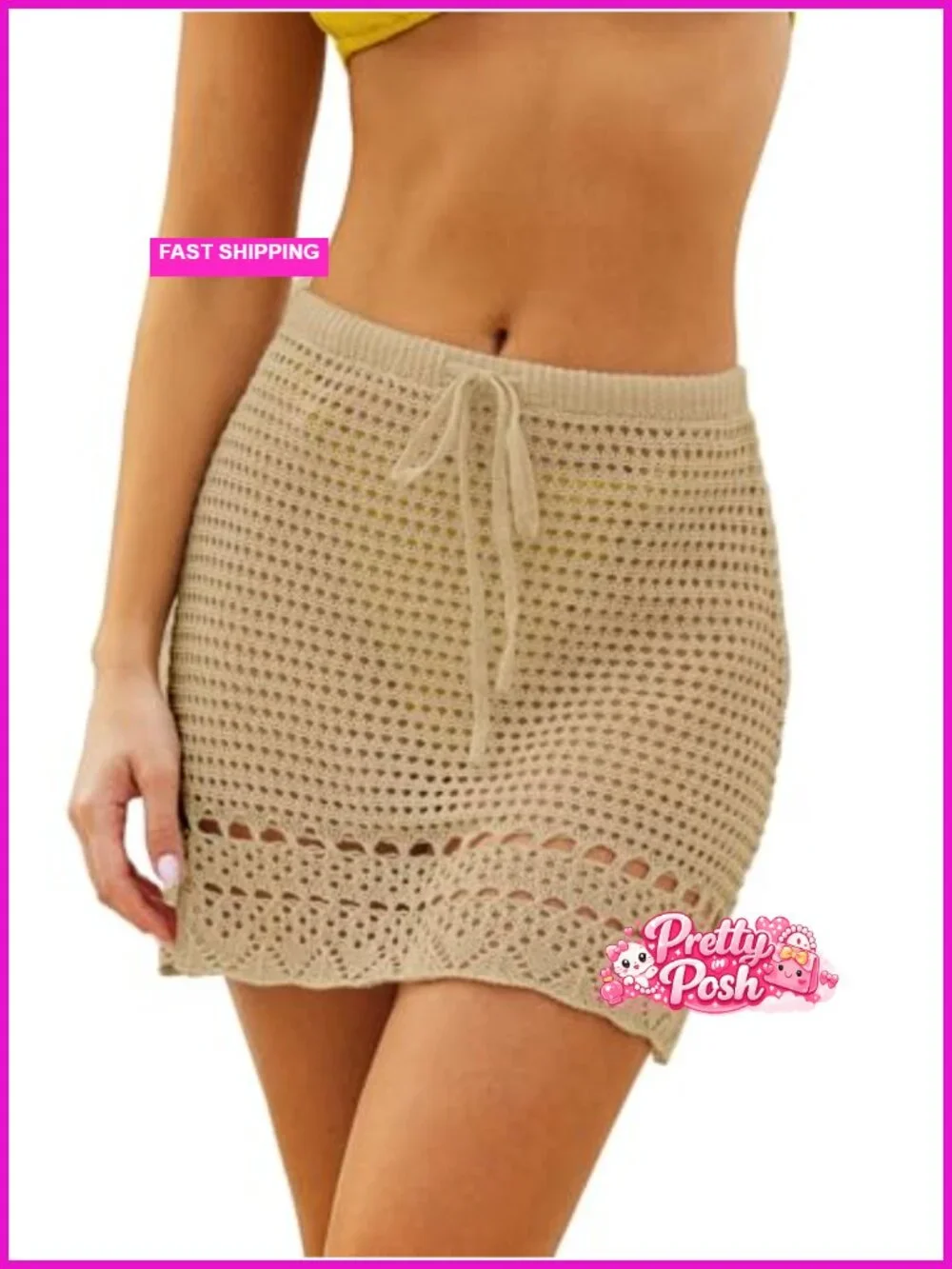 Crochet Drawstring Mini Beach Cover Up Skirt for Swimwear